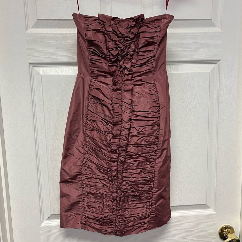 J. Crew Mauve Stretch Taffeta Ruffle Front Dress sz 0 from weddings